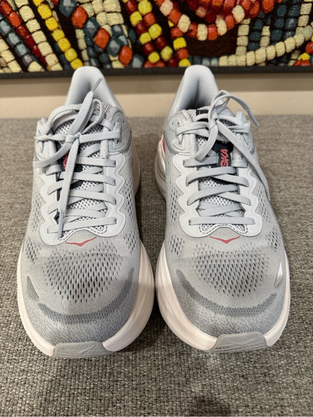 Hoka One One Women's Light Gray Running Shoes with Pink Accents